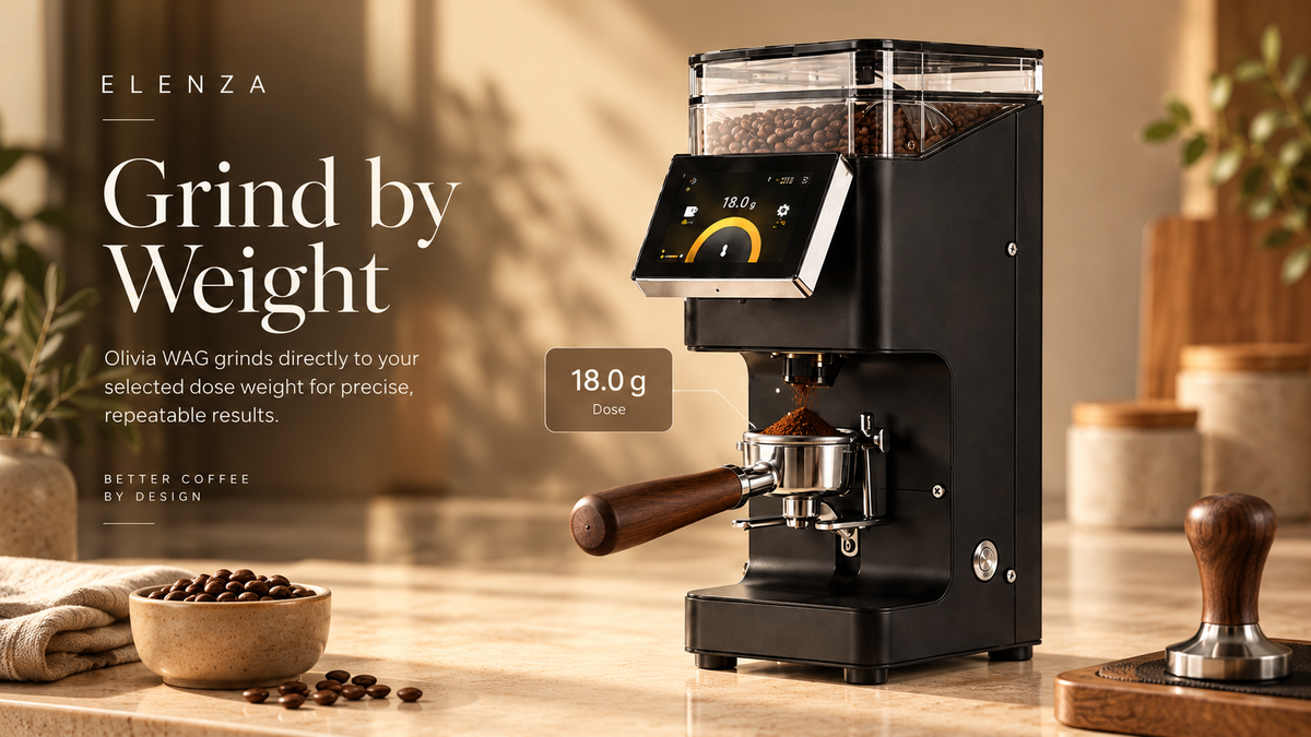 Elenza Olivia WAG grinder dosing 18 grams by weight