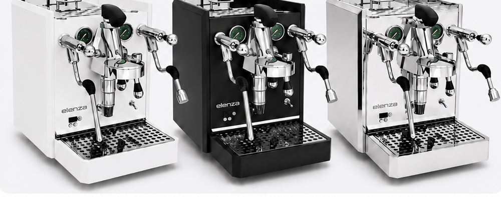 Elenza Modena V2 Espressomaschine in Weiß, Schwarz und poliertem Edelstahl