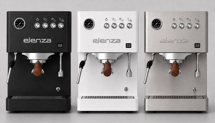 Elenza Nina V2 Espressomaschine in Schwarz, Weiß und gebürstetem Edelstahl