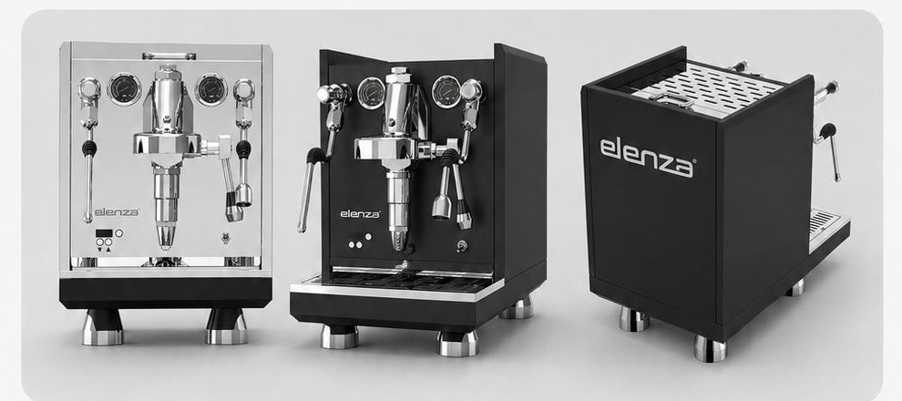Elenza Siena Espressomaschine in poliertem Edelstahl und Mattschwarz